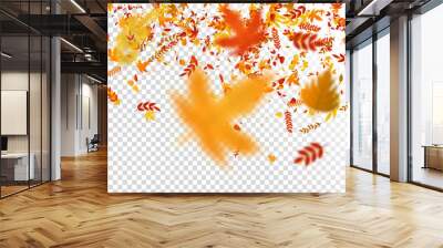 vector realistic isolated red, yellow and orange maple and oak falling leaves confetti for decoratio Wall mural