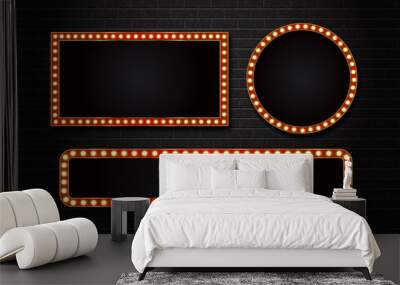 Vector set of realistic isolated retro rectangle neon marquee billboard for decoration and covering on the wall background. Concept of cinema and broadway. Wall mural