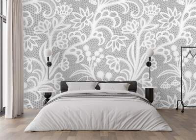 White vintage Lace seamless pattern with flowers Wall mural