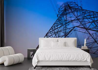 High voltage post and sky in twilight time Wall mural