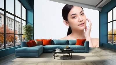 Portrait of beauty Asian woman clear healthy perfect skin isolated on white background. Beauty clinic facial treatment skincare concept Wall mural