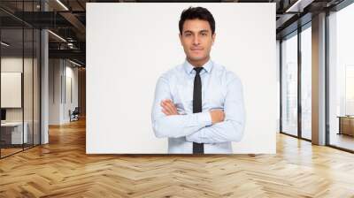 Portrait of Businessman with arms crossed isolated over white background, Looking at camera concept Wall mural