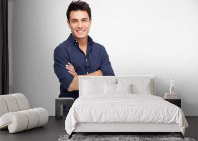 Portrait of Caucasian man with arms crossed and smile isolated over white background, Looking at camera, Happy feeling concept Wall mural