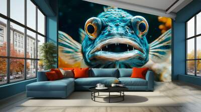 Poisson vu en gros plan dans un aquarium Wall mural