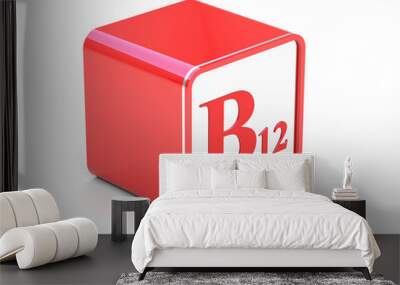 B12 vitamin symbol on red cube Wall mural