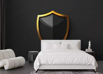 Metal shield black. Icon protection and security. Isolated on black background. 3D Wall mural