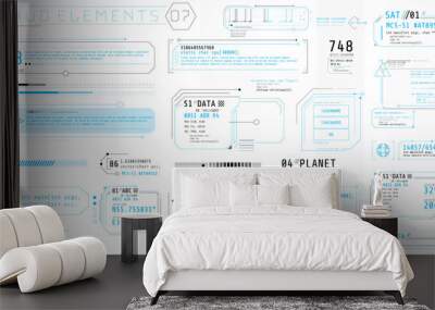 A set of HUD text elements for a futuristic interface. Wall mural