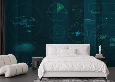 A set of thin elements on the topic of Drone Control. Wall mural