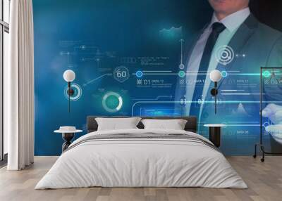 businessman and abstract infographics in augmented reality. Wall mural