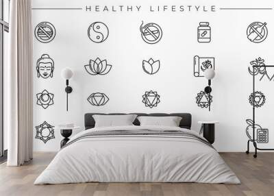 Healthy Lifestyle concept line style vector icons set Wall mural