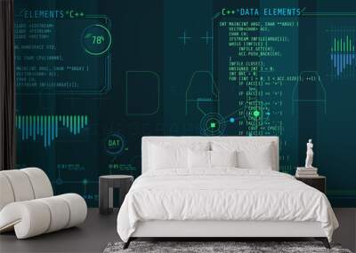 HUD interface elements with part of the code C Plus Plus. Wall mural