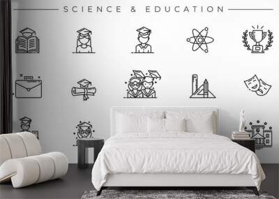 Science and Education concept line style vector icons set. Wall mural