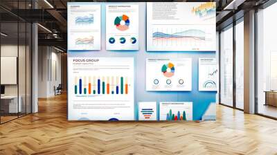 Set of business documents with infographics on the table. Wall mural