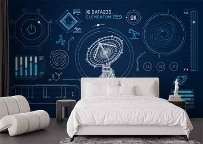 Set of infographic elements about radio astronomy and space observation. Wall mural