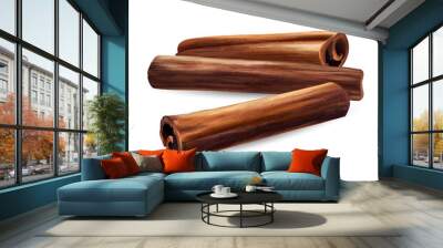 Three cinnamon sticks on a white background. Wall mural