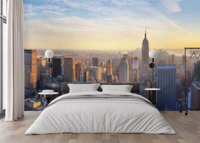 Panoramic panoramic view of Empire State Building and Manhattan skyline at sunset new york city new york usa  Wall mural