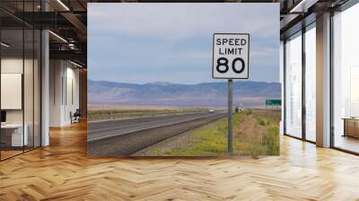 Speed limit 80 sign along highway Wall mural