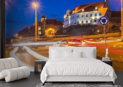 Beautiful granaries of Grudziadz at night. Poland Wall mural