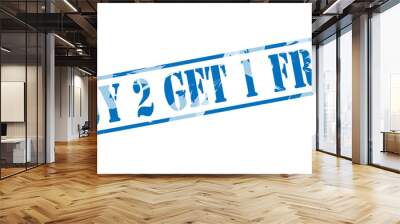 buy 2 get 1 free blue stamp on white background Wall mural