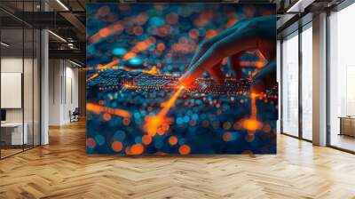 The contact between humans and AI technology, the future of digital intelligent information communication Wall mural