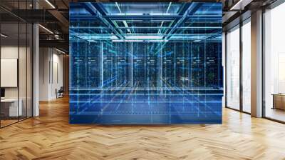 Server room or server computers with data hud.3d rendering. Wall mural