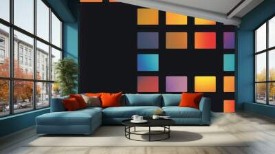 Colorful geometric pattern with gradient squares on a dark background. Wall mural