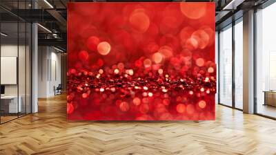 Glittering red bokeh lights creating a festive, shimmering background. Wall mural