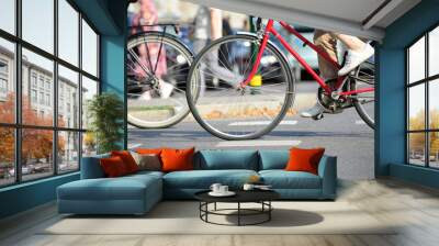 Two bicycles in traffic Wall mural