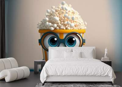 cute adorable popcorn character smiling and having fun, ai art, cartoon character design Wall mural