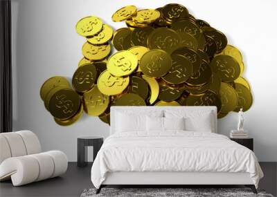 Gold coins with dollar sign scattered on white surface, 3D render Wall mural