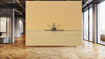 Fishing trawler in the North Sea, Buesum, Schleswig-Holstein, Germany Wall mural