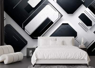 Abstract black and white geometric pattern background. Wall mural