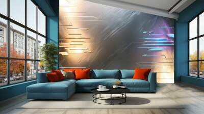 Abstract futuristic background with glowing lines and metallic texture. Wall mural