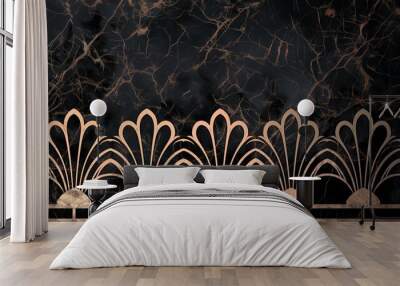 Black marble with a gold art deco border design Wall mural