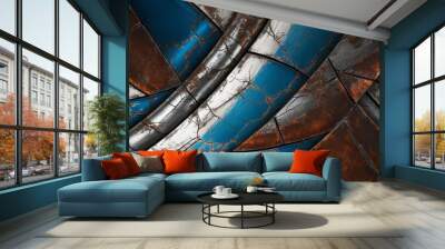 Cracked blue, silver, and brown metal panels with an abstract pattern Wall mural