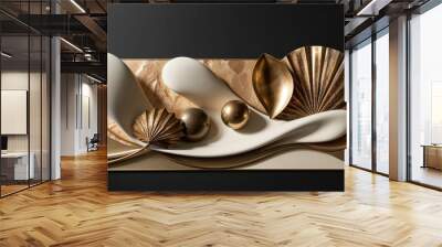 Elegant Gold Leaf Wall Art with Marble Accents in Modern Home Decor Wall mural