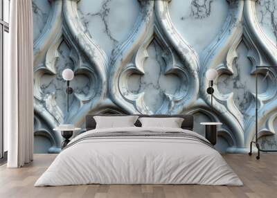 Intricate white marble design with a repeating pattern. Wall mural