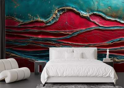 Red and Blue Abstract Metallic Art Wall mural