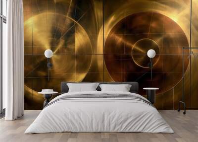 two circular designs on modern gold wall panels Wall mural