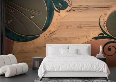 Vintage wooden background with circular designs and a distressed texture. Wall mural