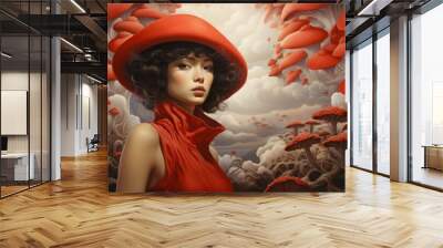 A Painting of a Woman Wearing a Red Hat Wall mural