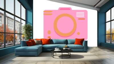 Pink photo camera simple flat style vector trendy illustration accessory for voyage, travelling, clipart for greeting cards, invitations, summer holiday design Wall mural