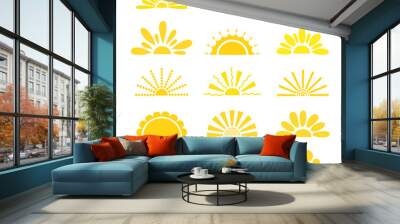 Simple yellow half sun hand drawn vector flat illustration with half-circle shape in middle, cute summer sunset, dawn image for logo, cards, decor, vacation concept, holiday, summertime kids design Wall mural