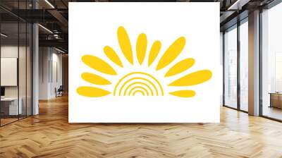 Simple yellow half sun handdrawn vector flat illustration with half-circle shape in middle, cute summer sunset, dawn image for logo, cards, decor, vacation concept, holiday, summertime kids design Wall mural