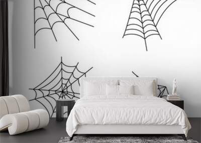 Spider web set simple vector outline illustration of doodle fancy isolated Halloween objects on white background, clipart perfect for Halloween party decor, hand drawn image, cartoon spooky character Wall mural