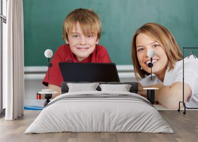 Teacher and student with laptop Wall mural