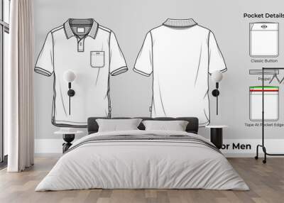 Short sleeve polo pique template for men Wall mural