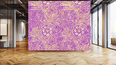  intricate floral pattern with large cream flowers on a purple background. Wall mural