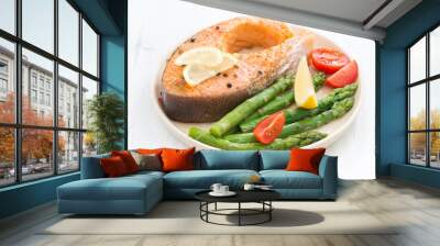 baked salmon with asparagus and lemon Wall mural