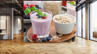 berry smoothie with oatmeal in a glass Wall mural